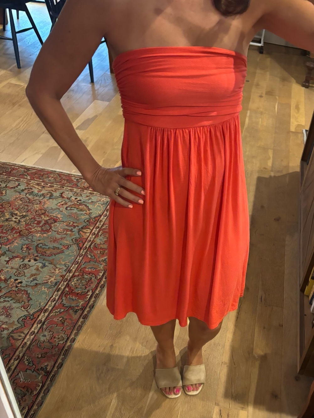 Cache Strapless Coral-Orange Sundress